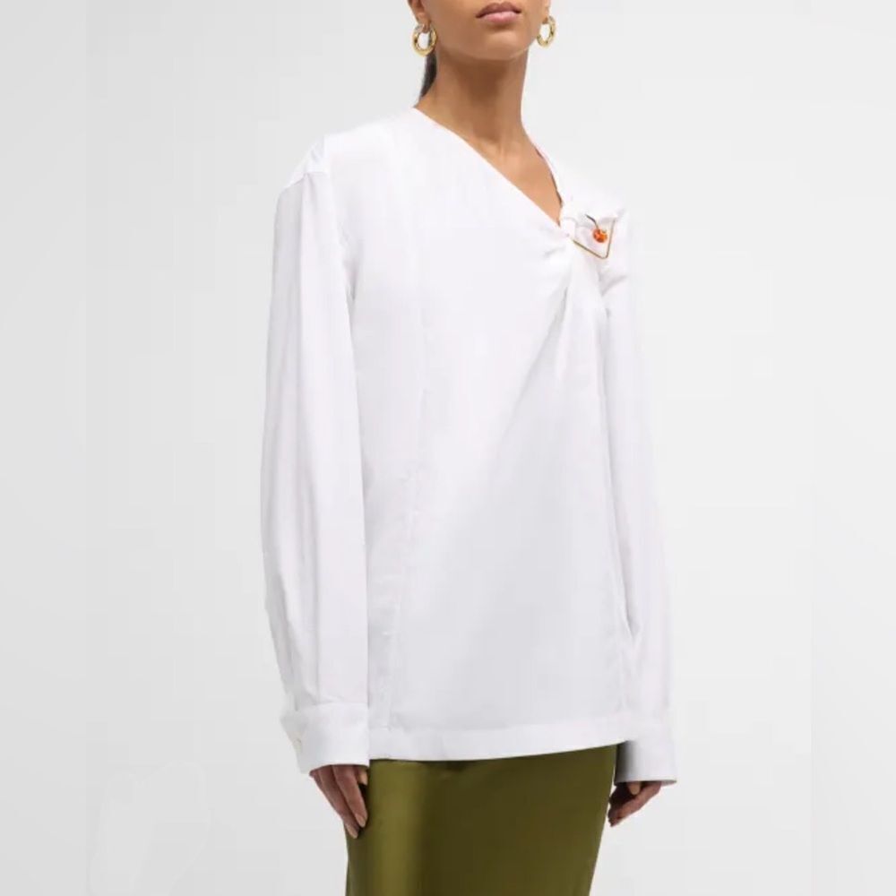 Dries Van Noten Click Twisted Ring Embellished Cotton Poplin blouse size 36/us 4